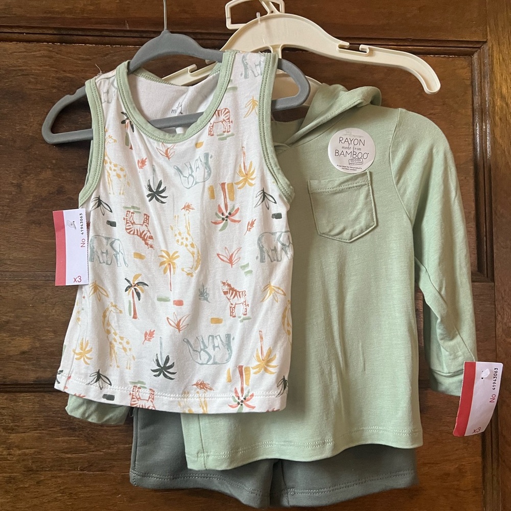 Milkberry | 3-piece set of Safari Print Tank and Green Hoodie and Shorts (18mon)